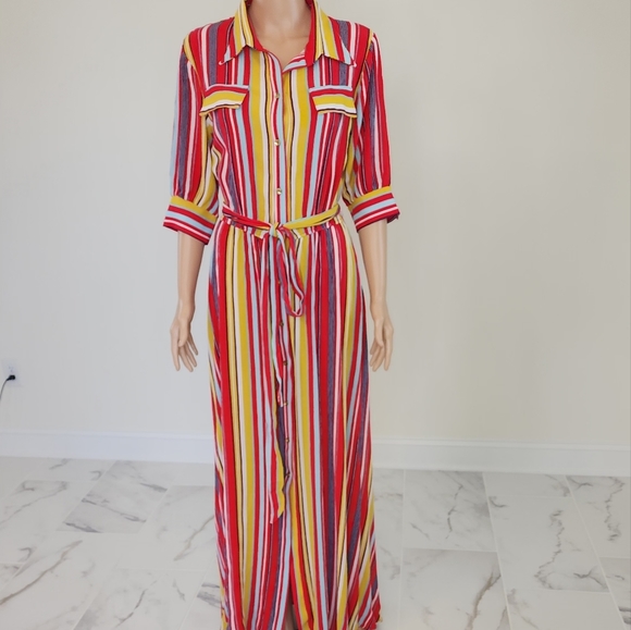 Strip multi color button down maxi shirt dress - Picture 5 of 13